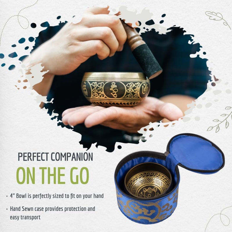 Wish Well Tibetan Singing Bowl Set 4" â€“ Handcrafted in Nepal with Storage Case â€“ Meditation Sound Bowl for Sound Healing, Sound Bath, Reiki, Yoga, Mindfulness & Meditation Accessories - Image 5